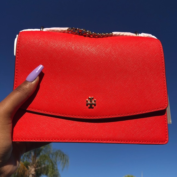 Tory Burch Handbags - Tory Burch Emerson Flap Adjustable Shoulder Bag in Bright Samba